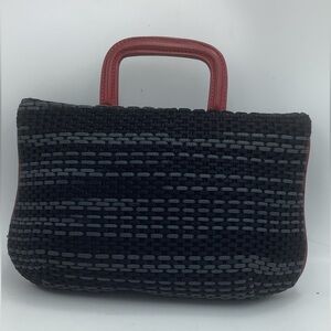 Vintage Black and Gray Woven Red Handled Bag